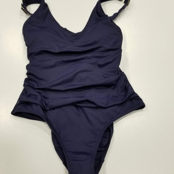 Anne Cole V-Neck Crossback One-Piece Swimsuit - Navy Size 6 - Picture 5 of 9